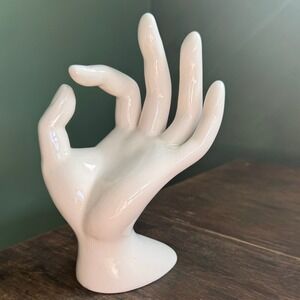 Vintage White Ceramic Hand Figurine Jewelry Display OK Gesture Statue 63996-9